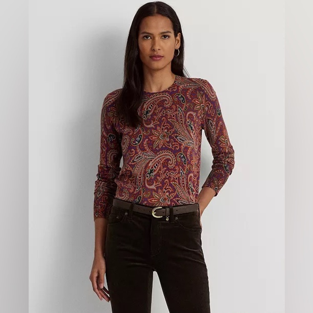 Ralph Lauren Paisley Long Sleeve Top - Red and Brown